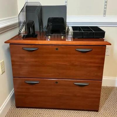 Cherry Wood Two-Drawer Lateral File Cabinet with Office Organizers 