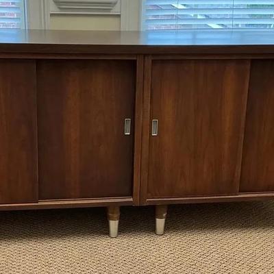 Mid-Century Modern Wood Credenza with Sliding Doors