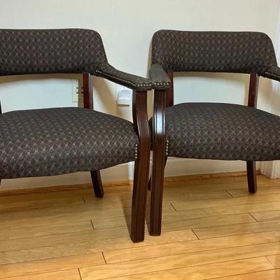 Pair of Upholstered Guest Chairs with Wood Frames