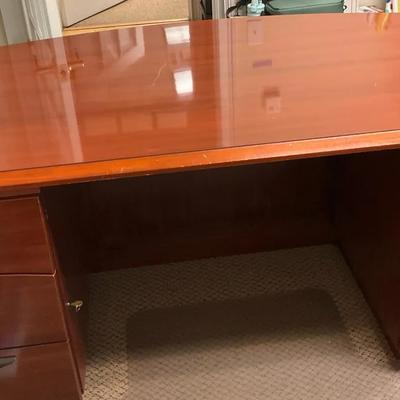 Cherry Wood Bow Front Executive Desk