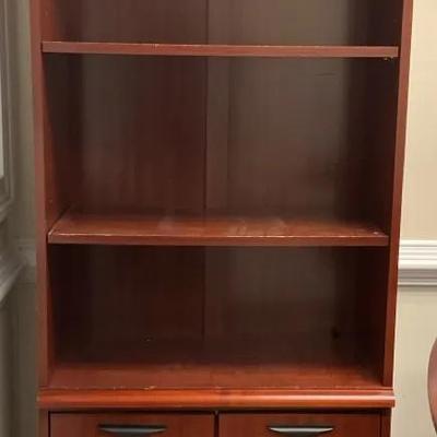 Cherry Wood Bookcase with Lower Double Cabinet