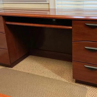 Cherry Wood Double Pedestal Office Desk