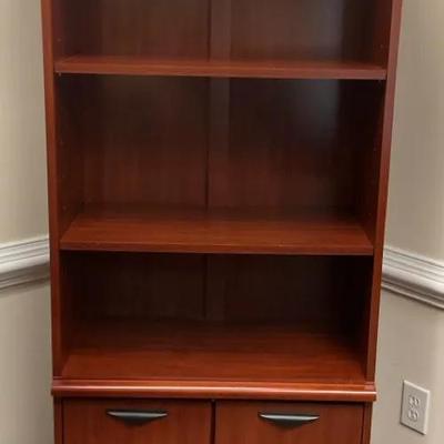 Cherry Wood Bookcase with Lower Cabinet