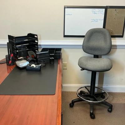 Gray Adjustable Drafting-Style Office Chair W/ Bulletin Board 