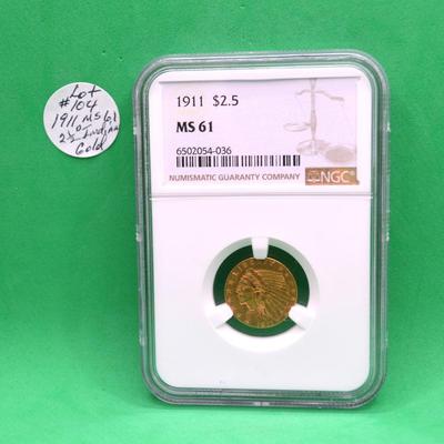 Sale Photo Thumbnail #242: 1911 2 1/2 Dollar Indian Head Gold Coin 