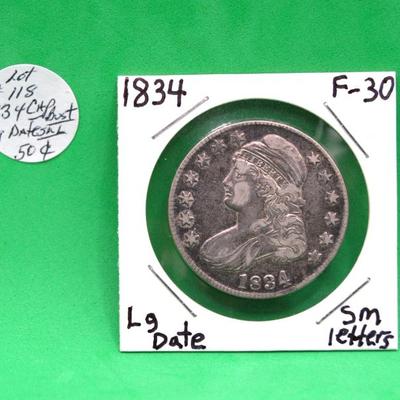 Sale Photo Thumbnail #270: 1834 Capped Bust Half Dollar Small letters Large Date 