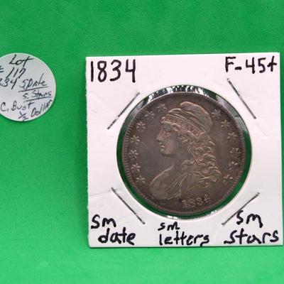 Sale Photo Thumbnail #268: 1834 Sm Date Sm Letters Sm Stars Capped Bust Half Dollar 