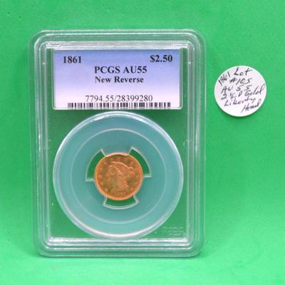Sale Photo Thumbnail #244: 1861 2 1/2 Dollar Liberty Head Gold Coin