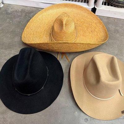 Sale Photo Thumbnail #223: 2390 • 2 cowboy hats and 1 wicker hat