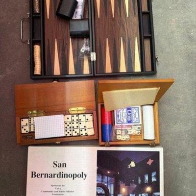 2364 • san bernardinopoly, dominos, playing card set, backgammon set
