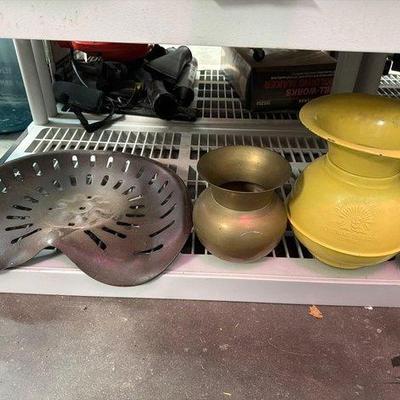 2266 • metal tractor seat and 2 spittoons