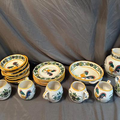 Hand-Painted Rooster Earthenware Dish Set – Traditional Country Farmhouse Style