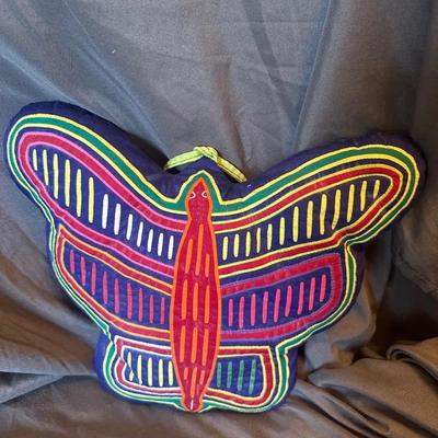 Handmade Textile Butterfly Mola Pillow or Wall Hanging