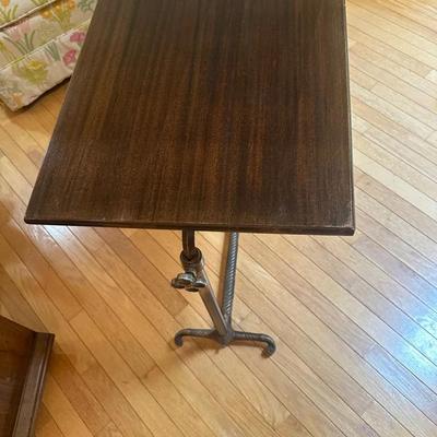 Adjustable Height Over-The-Bed or Side Table with Iron Base