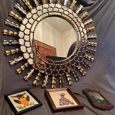 Striking Sunburst Mirror and Vintage Wall Art Decor Lot