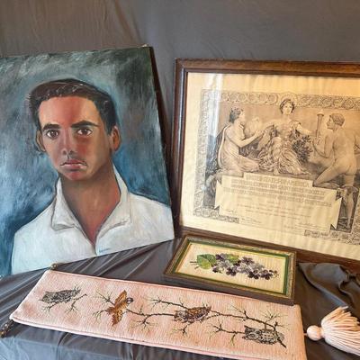 Assortment of Vintage Art and Textiles