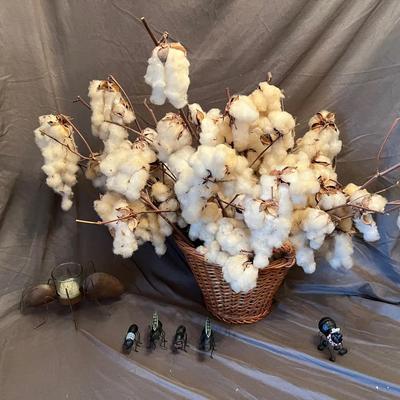 Cotton Stems Basket & Whimsical Metal Ant Figurines