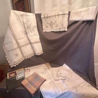 Large Vintage Table Linen and Fabric Lot