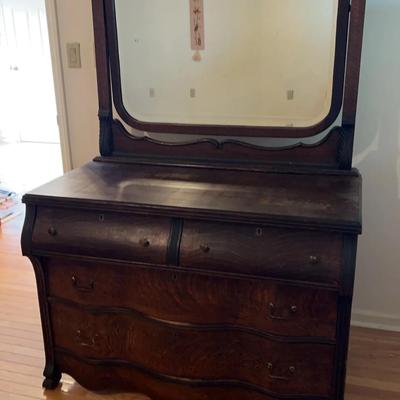 Dark Wood Dresser And Mirror Set