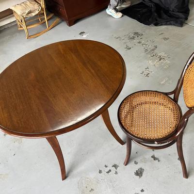 Accent Lot: Classic Bentwood Cane Chair & Oval Wood Coffee Table Set