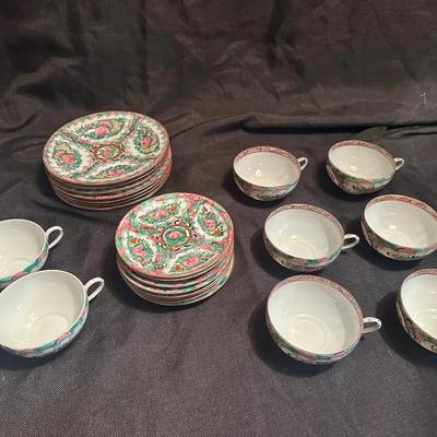 Vintage Rose Medallion Chinese Porcelain Tea Set – Cups & Saucers Collection