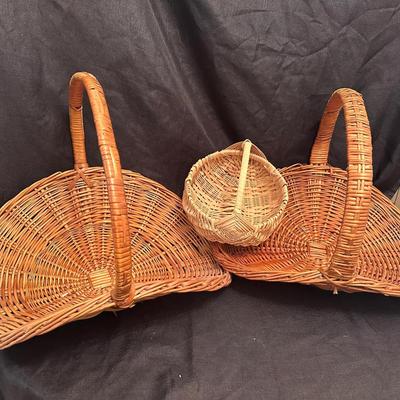 Wicker Fan Baskets & Mini Basket - Lot of 3