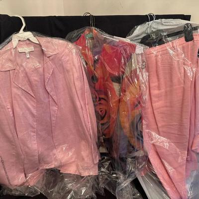 3 Women's Suit Sets: Pink Jackets & Pants, Floral Abstract Set