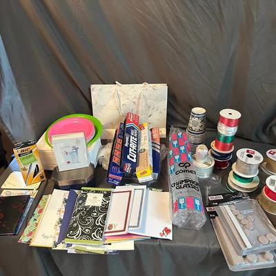 Crafting, Gift & Party Supply Lot – Ribbons, Cards, Wrap, and More