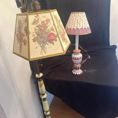 Pair of Decorative Floor and Table Lamps with Floral and Folk Art Designs