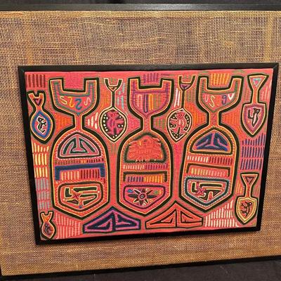 Framed Panamanian Mola Textile Art on Burlap
