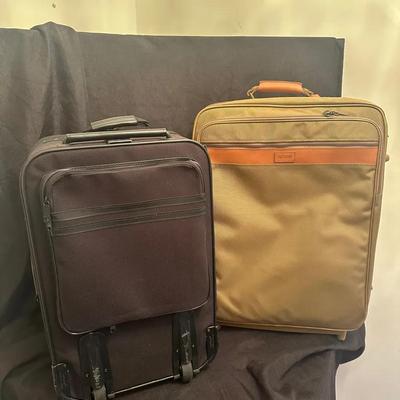 2 Vintage Rolling Carry-On Suitcases: Black Briggs & Riley Style & Tan Samsonite