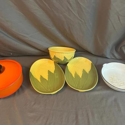 Assorted Kitchenware & Serving Dishes – Le Creuset & Corn Motif Collection