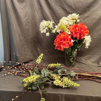 Realistic Faux Floral Stems: Hydrangea, Pussy Willow & Berries