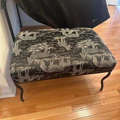 Zebra Toile Upholstered Ottoman Footstool with Metal Legs