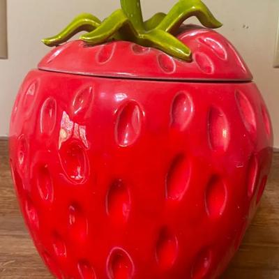 Large Vinatge Ceramic Strawberry Cookie Jar