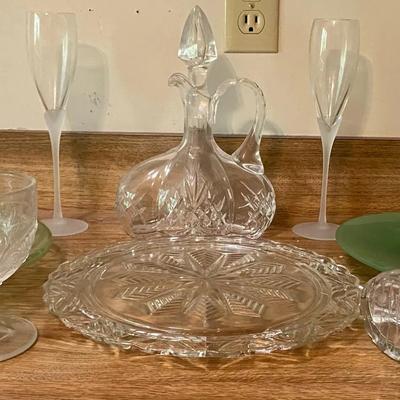 Collection Of Vintage Serving Trays, Glasses, And Pitcher