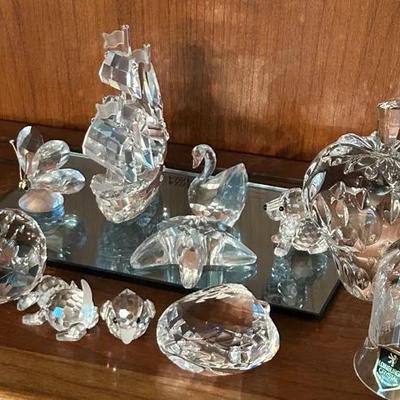 Swavorski Crystal Figurines With Waterford Paperweight & Bell
