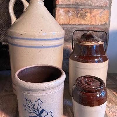 Set Of 4 Antique Stoneware Jugs & Crocks