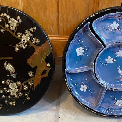 Vintage Japanese Lusterware Searving Set Featuring Herons