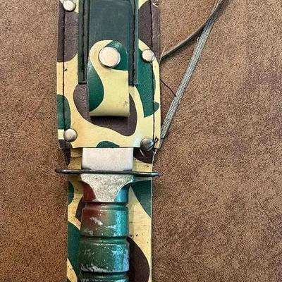 Vintage Survival Knife With Camo Sheath 