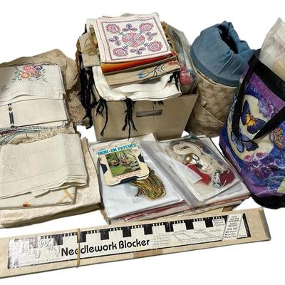 Crafting Mystery Lot - Cross Stitch, Embroidery, Linens & More