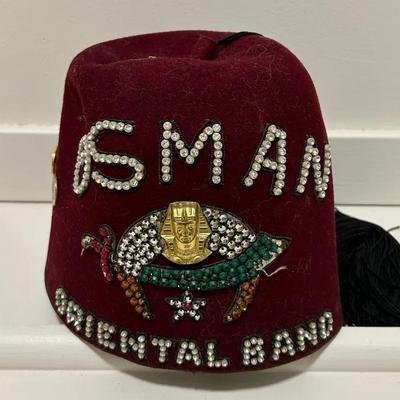 Vintage Osman Chanters Masonic Shriner Fez Hat Rhinestone Sphinx