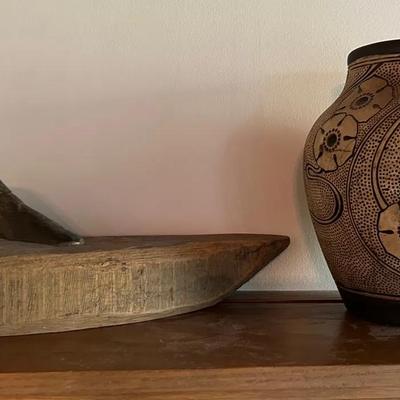 Weller Burntwood Pottery Vase & Carved Wood Duck