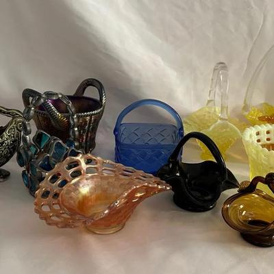 Colorful Vintage Glass Baskets Including Fenton #1