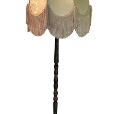 Ornate Floor Lamp With Fringed Shade