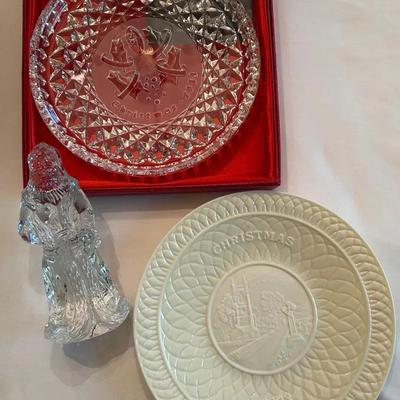 Waterford Santa Figurine, Plate & Belleek Christmas Plate
