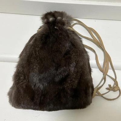 Brown Fur Drawstring Pouch