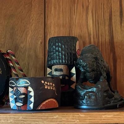German Flask, Mozambique Carvings & Bison Sculptures