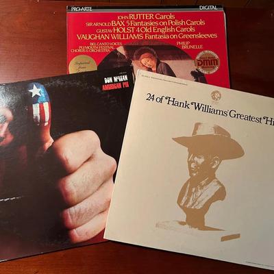 Vinyl Records - Hank Williams, Don McLean & John Rutter Carols