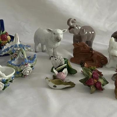 Miniature Floral-Decorated Baskets & Animal Figurines 